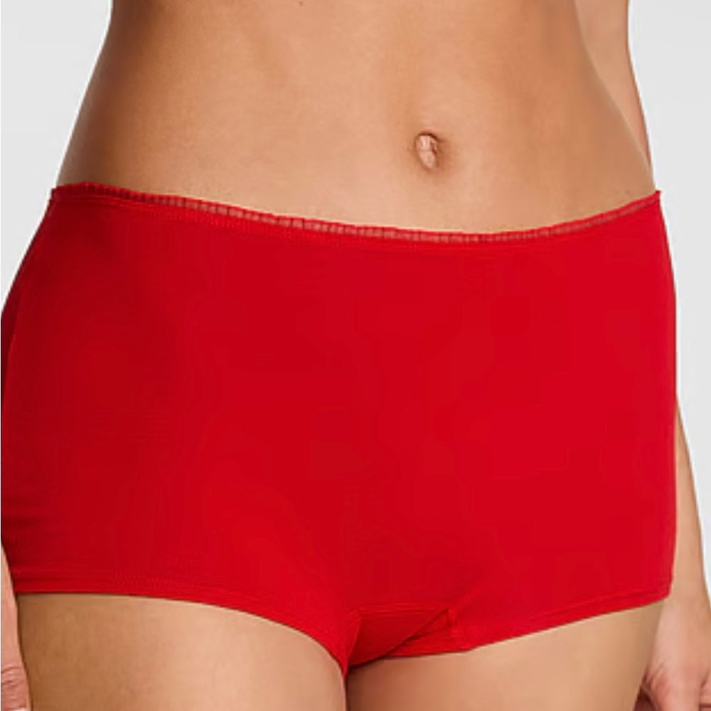 NWT PINK Victoria's Secret Cotton Dorm Bold Red Boyshort with a ruffle waist
